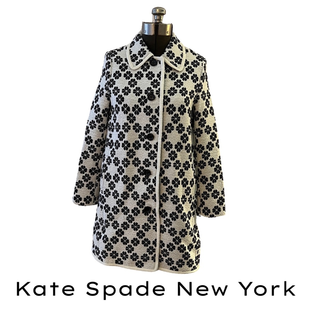 ✨HOST PICK✨ KATE SPADE BLACK AND CREAM TWEED COAT WITH POCKETS - SIZE 2
